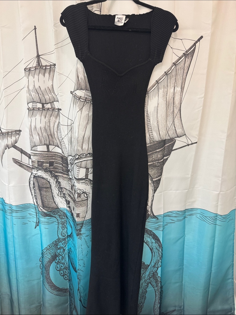Princess Polly Ribbed Black Maxi Dress